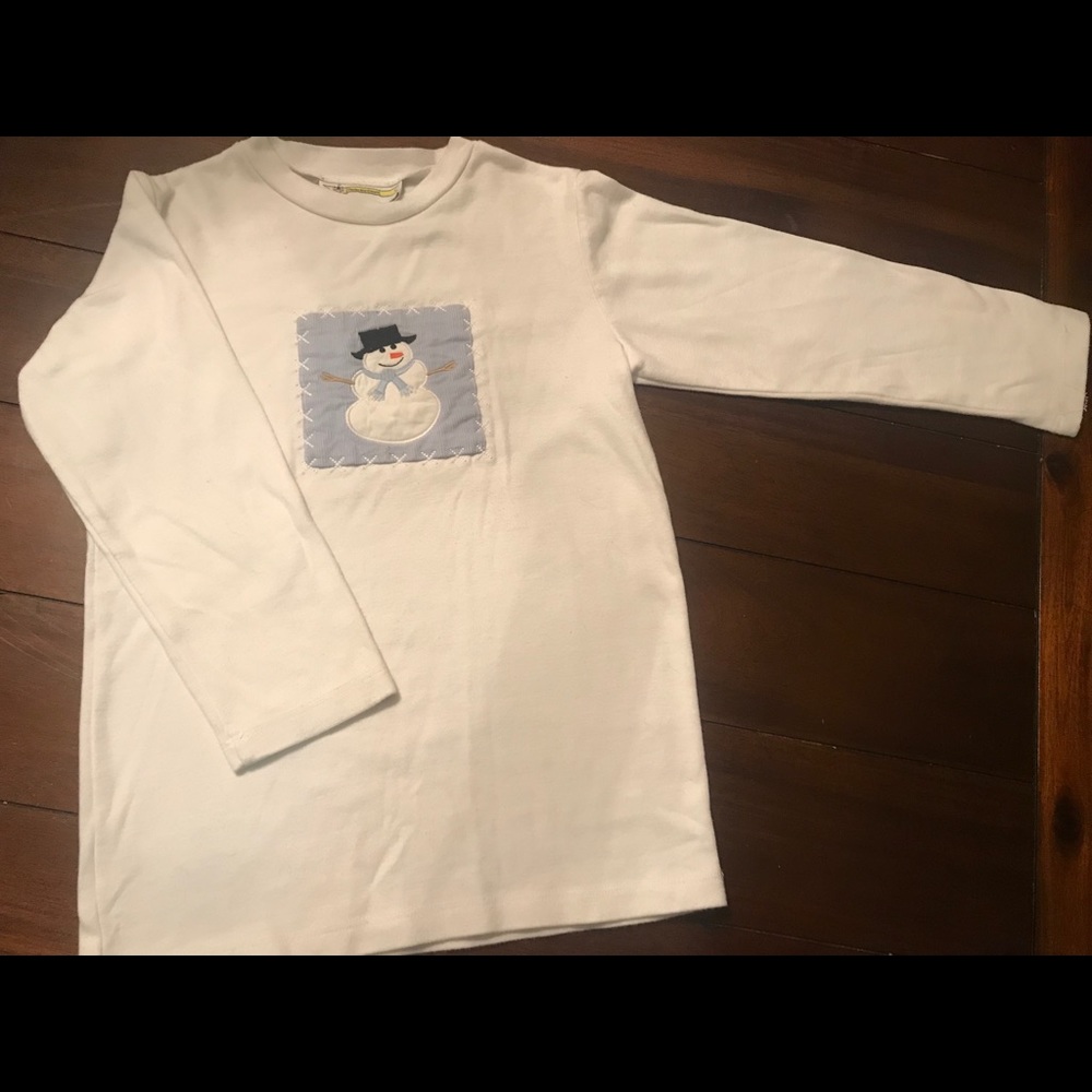 Boys long sleeve white tee. Snowman appliqué  sz5